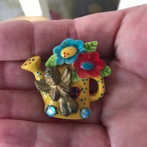 Gardening Angel Pin Brooch Flower Garden Handmade